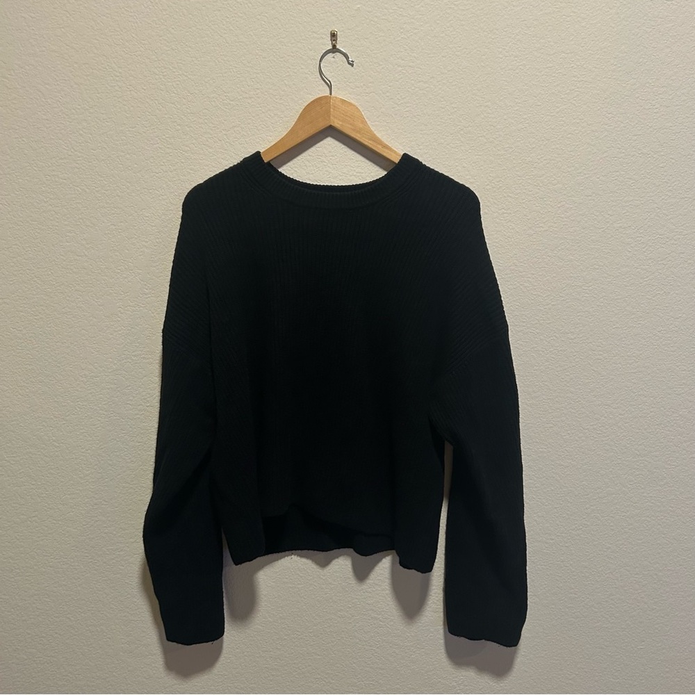 GAP Ribbed Chunky Knit Black Cropped Oversized Pullover Sweater
